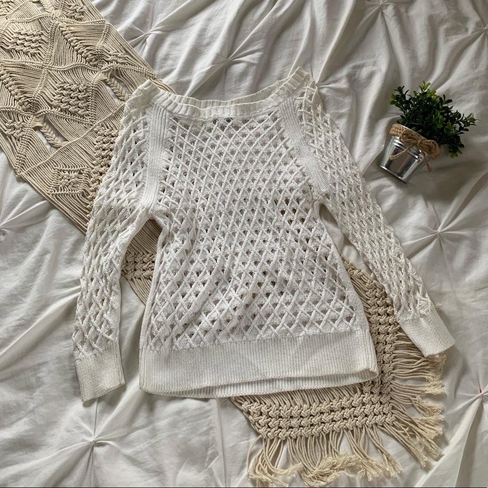 American Eagle Off the Shoulder White Sweater